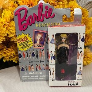 VINTAGE Barbie Keychain with Black Dress and Red Rose